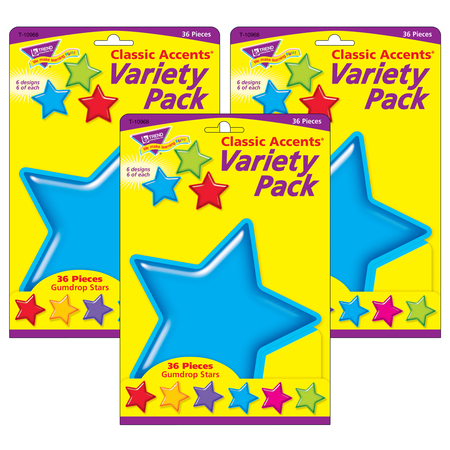 TREND ENTERPRISES Gumdrop Stars Classic Accents® Variety Pack, 36 Per Pack, PK3 T10968